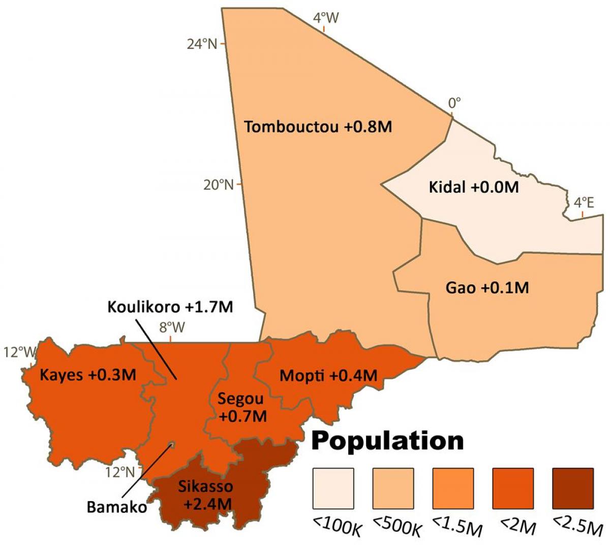 Mapa Mali biztanleria